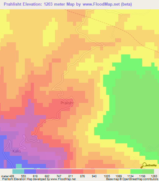 Prahlisht,Albania Elevation Map