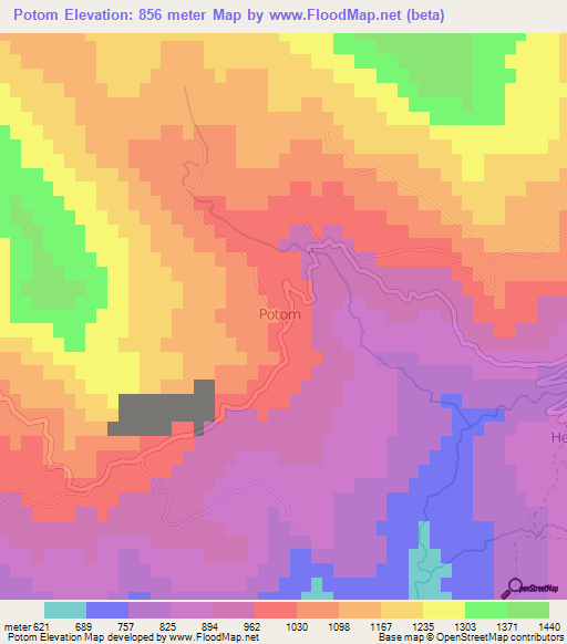 Potom,Albania Elevation Map