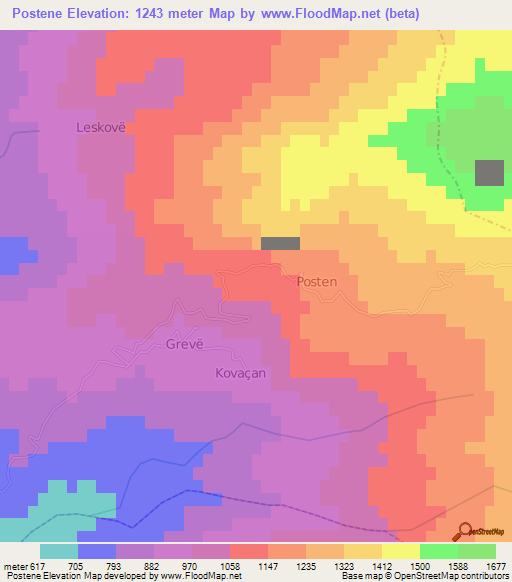 Postene,Albania Elevation Map