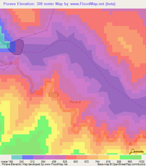 Porave,Albania Elevation Map