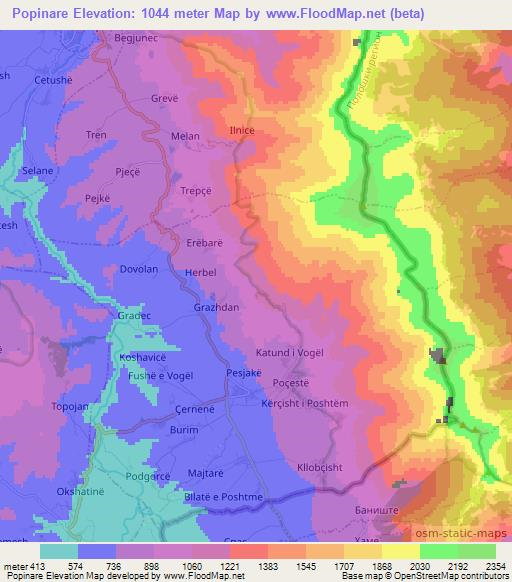 Popinare,Albania Elevation Map