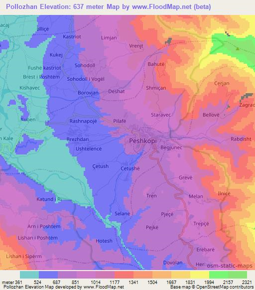 Pollozhan,Albania Elevation Map