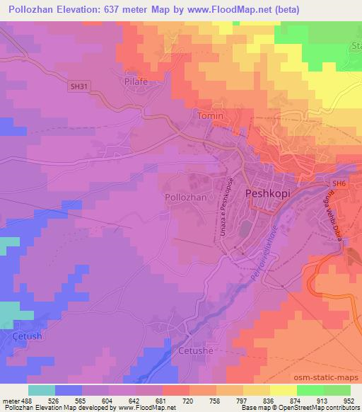 Pollozhan,Albania Elevation Map