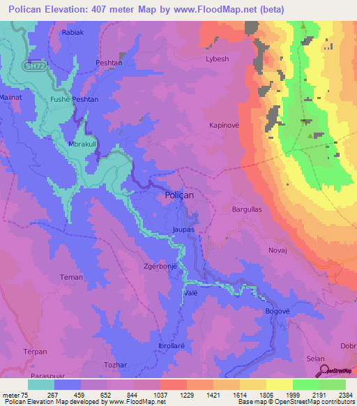 Polican,Albania Elevation Map