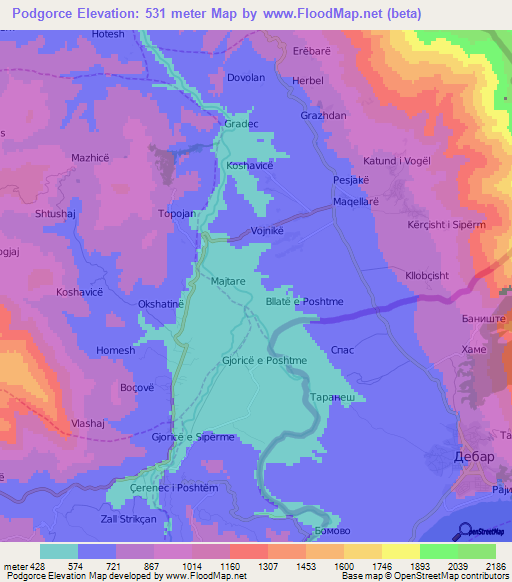 Podgorce,Albania Elevation Map