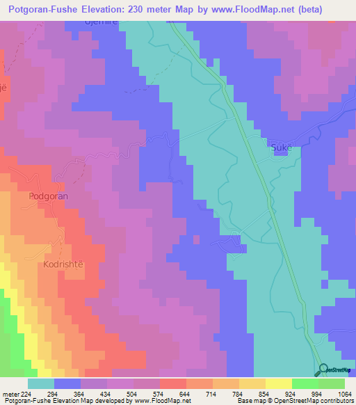 Potgoran-Fushe,Albania Elevation Map