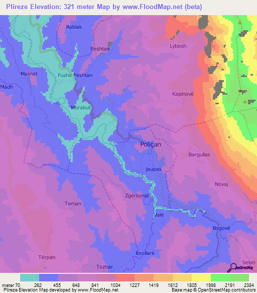 Plireze,Albania Elevation Map