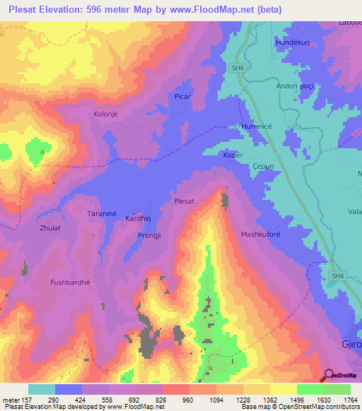 Plesat,Albania Elevation Map