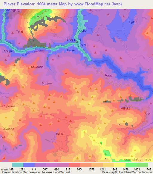 Pjaver,Albania Elevation Map