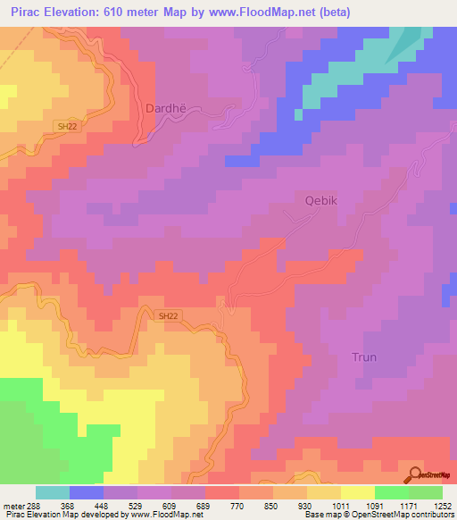 Pirac,Albania Elevation Map