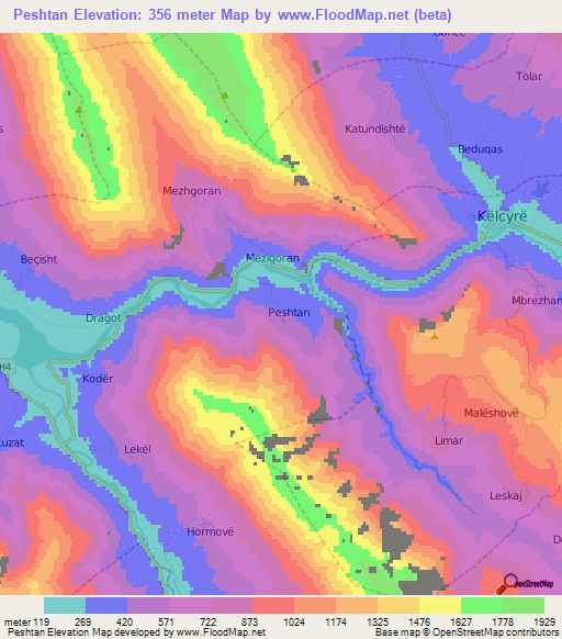 Peshtan,Albania Elevation Map