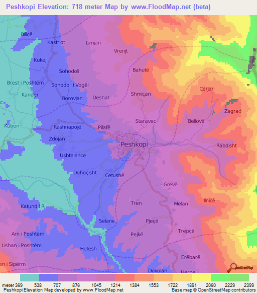 Peshkopi,Albania Elevation Map