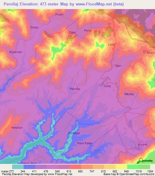 Perollaj,Albania Elevation Map