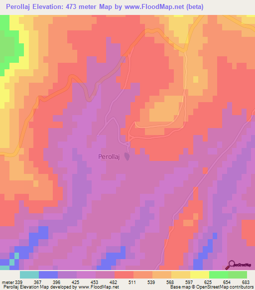 Perollaj,Albania Elevation Map