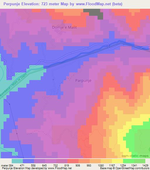 Perpunje,Albania Elevation Map