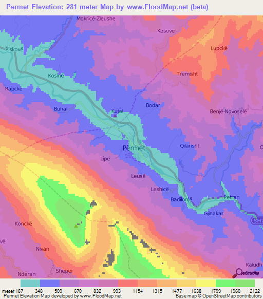 Permet,Albania Elevation Map