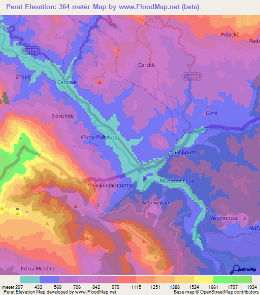 Perat,Albania Elevation Map