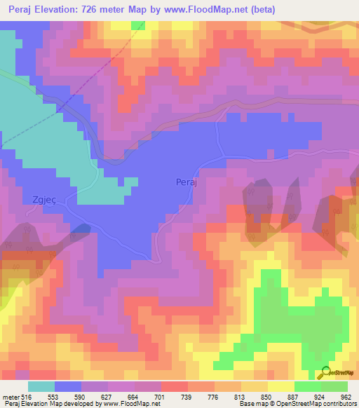 Peraj,Albania Elevation Map