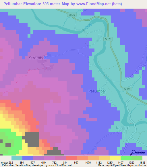 Pellumbar,Albania Elevation Map