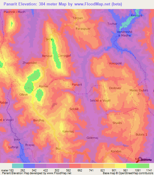 Panarit,Albania Elevation Map