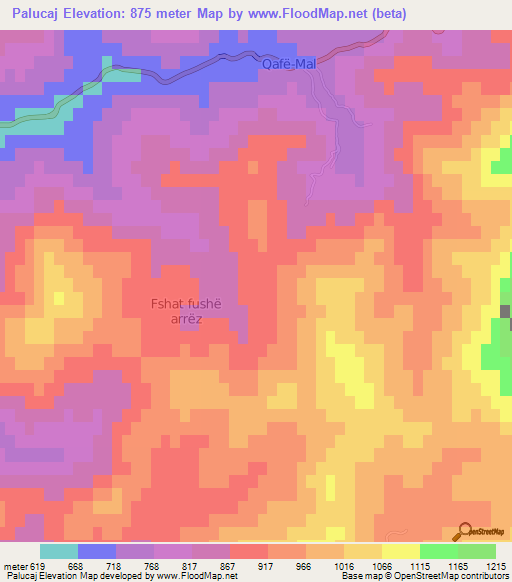 Palucaj,Albania Elevation Map