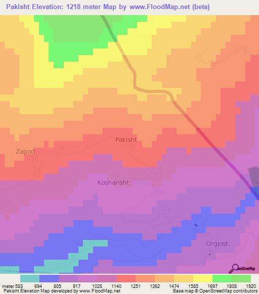 Pakisht,Albania Elevation Map