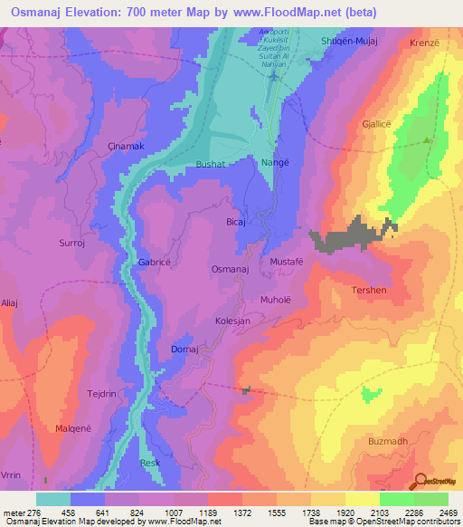 Osmanaj,Albania Elevation Map