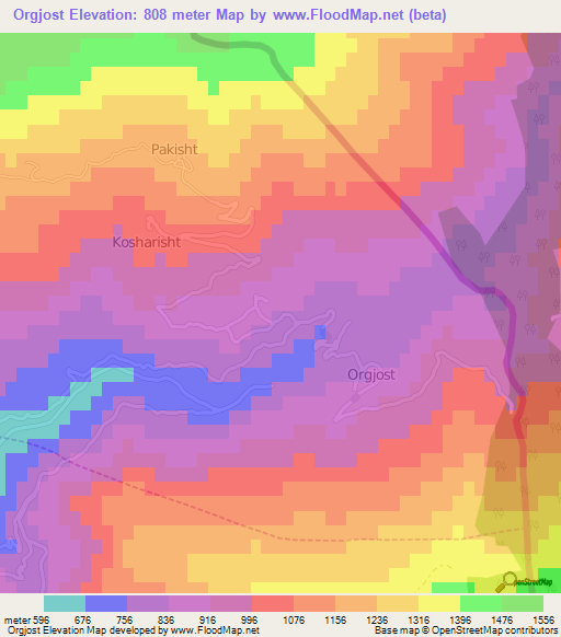 Orgjost,Albania Elevation Map