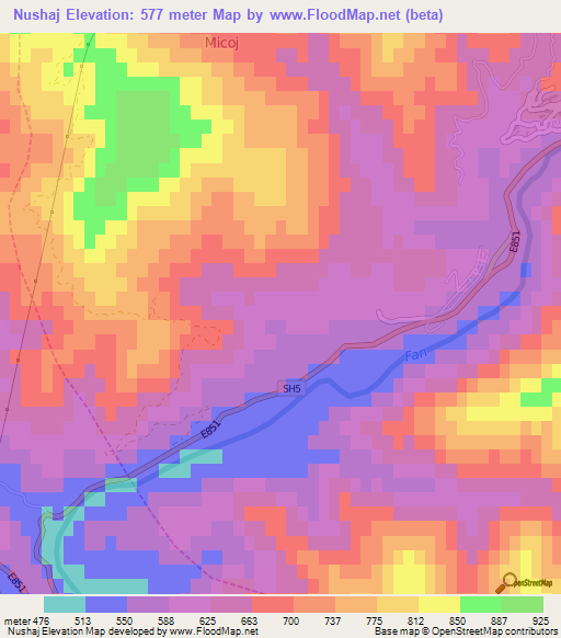 Nushaj,Albania Elevation Map