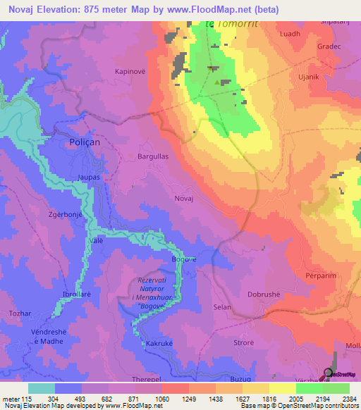 Novaj,Albania Elevation Map