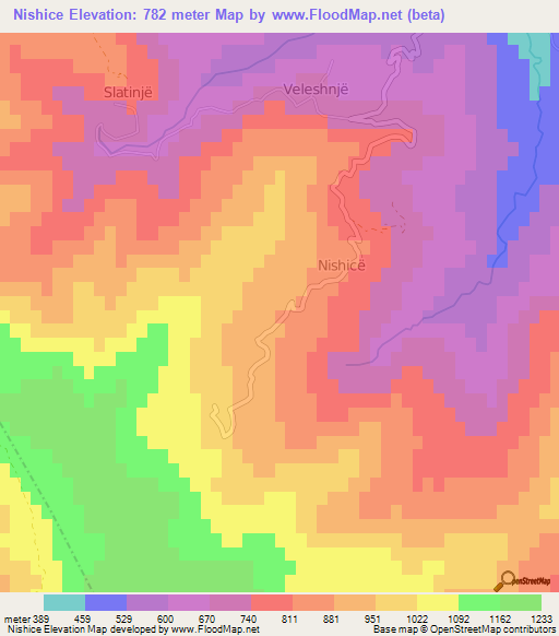 Nishice,Albania Elevation Map