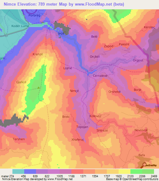 Nimce,Albania Elevation Map