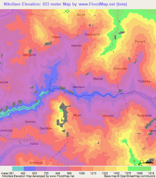 Nikollare,Albania Elevation Map