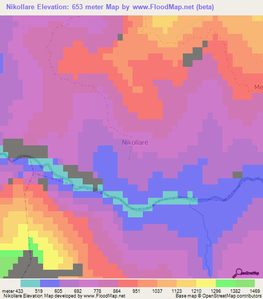 Nikollare,Albania Elevation Map