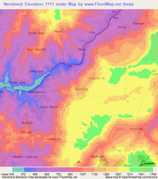 Nenshenjt,Albania Elevation Map