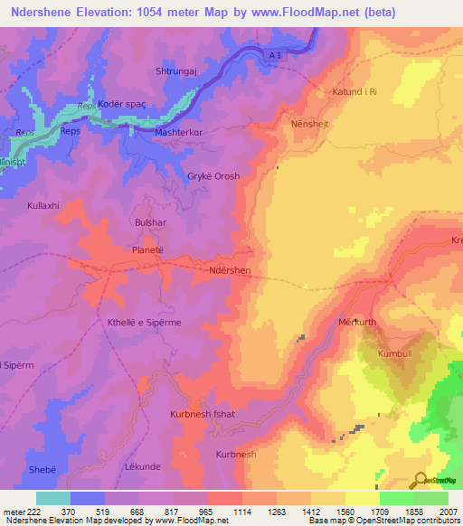 Ndershene,Albania Elevation Map