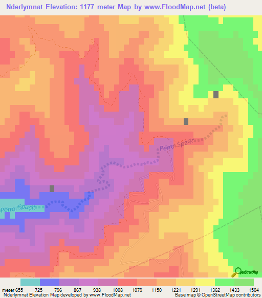 Nderlymnat,Albania Elevation Map