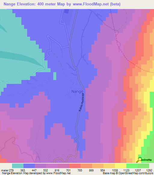 Nange,Albania Elevation Map