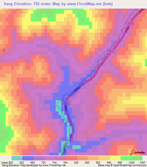 Sang,Albania Elevation Map