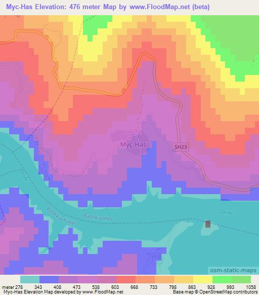 Myc-Has,Albania Elevation Map