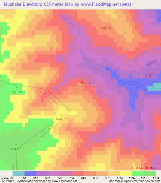 Muzhake,Albania Elevation Map