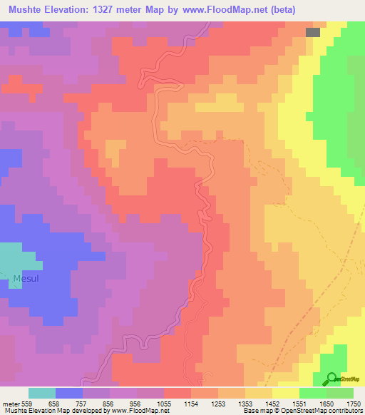 Mushte,Albania Elevation Map