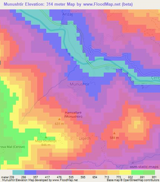 Munushtir,Albania Elevation Map