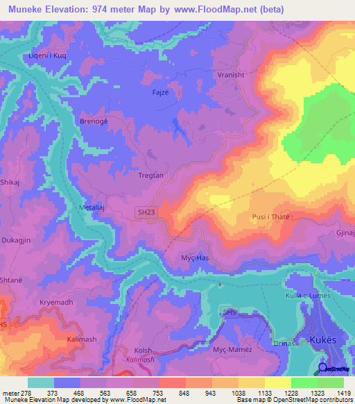 Muneke,Albania Elevation Map