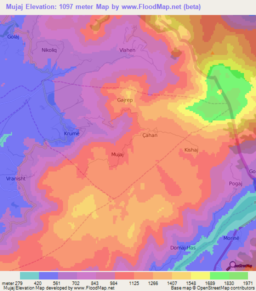 Mujaj,Albania Elevation Map