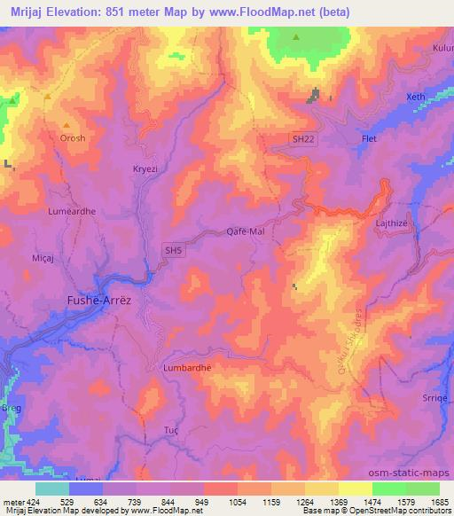 Mrijaj,Albania Elevation Map