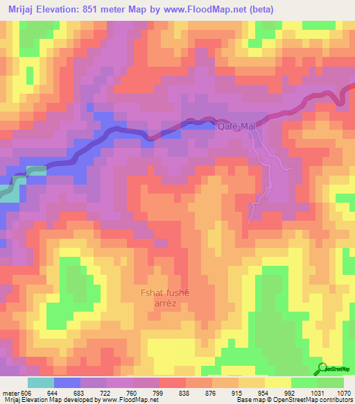 Mrijaj,Albania Elevation Map