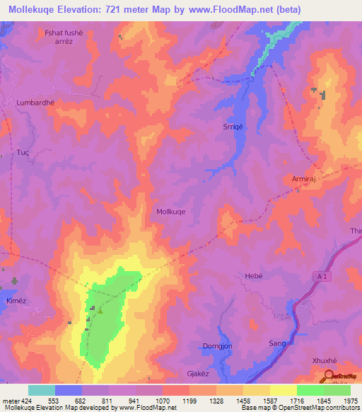 Mollekuqe,Albania Elevation Map