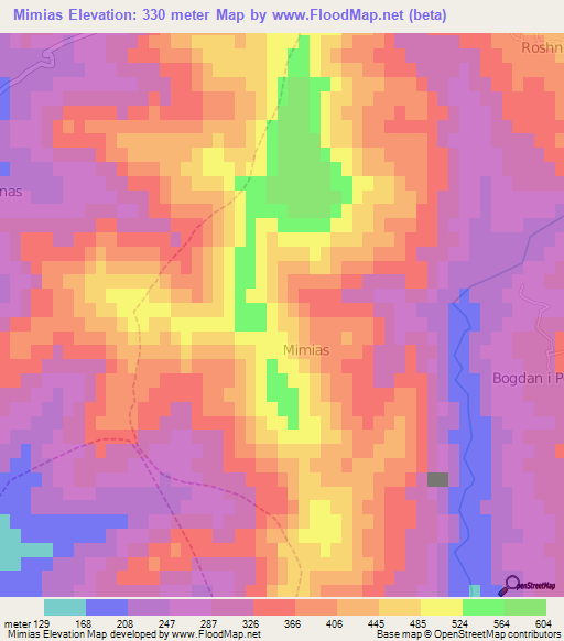 Mimias,Albania Elevation Map