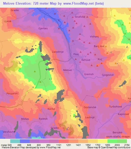 Melove,Albania Elevation Map